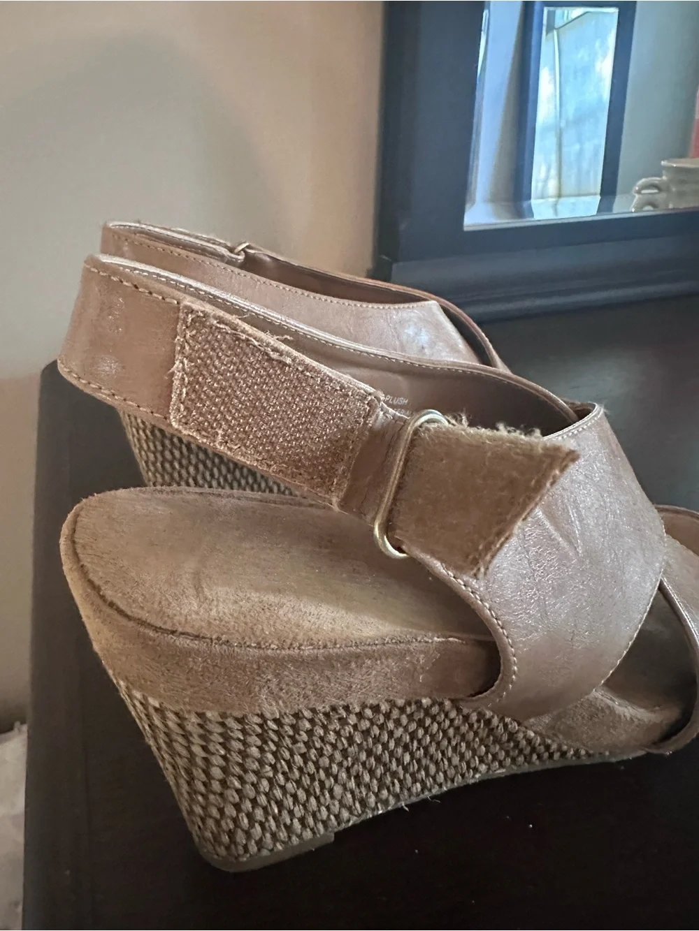 Taupe Crossband Wedge Sandals - Women